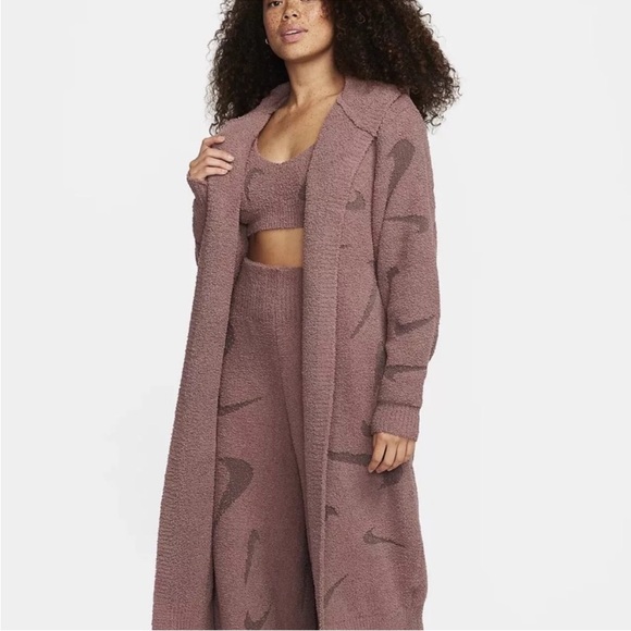 Nike Sportswear Phoenix Cozy Boucle Long Knit Cardigan Smokey Mauve Size Large - Picture 1 of 13